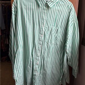 Torrid Mint and White Striped Button-Up Blouse